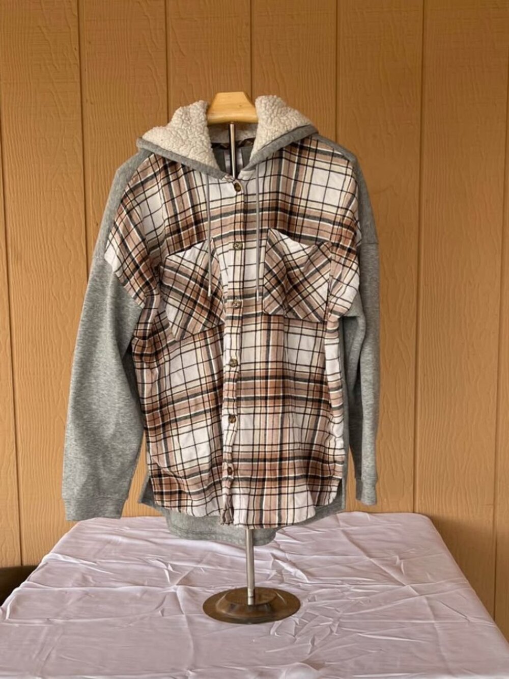 No Boundaries Hooded Two-Tone Shirt Jacket, Juniors XXL